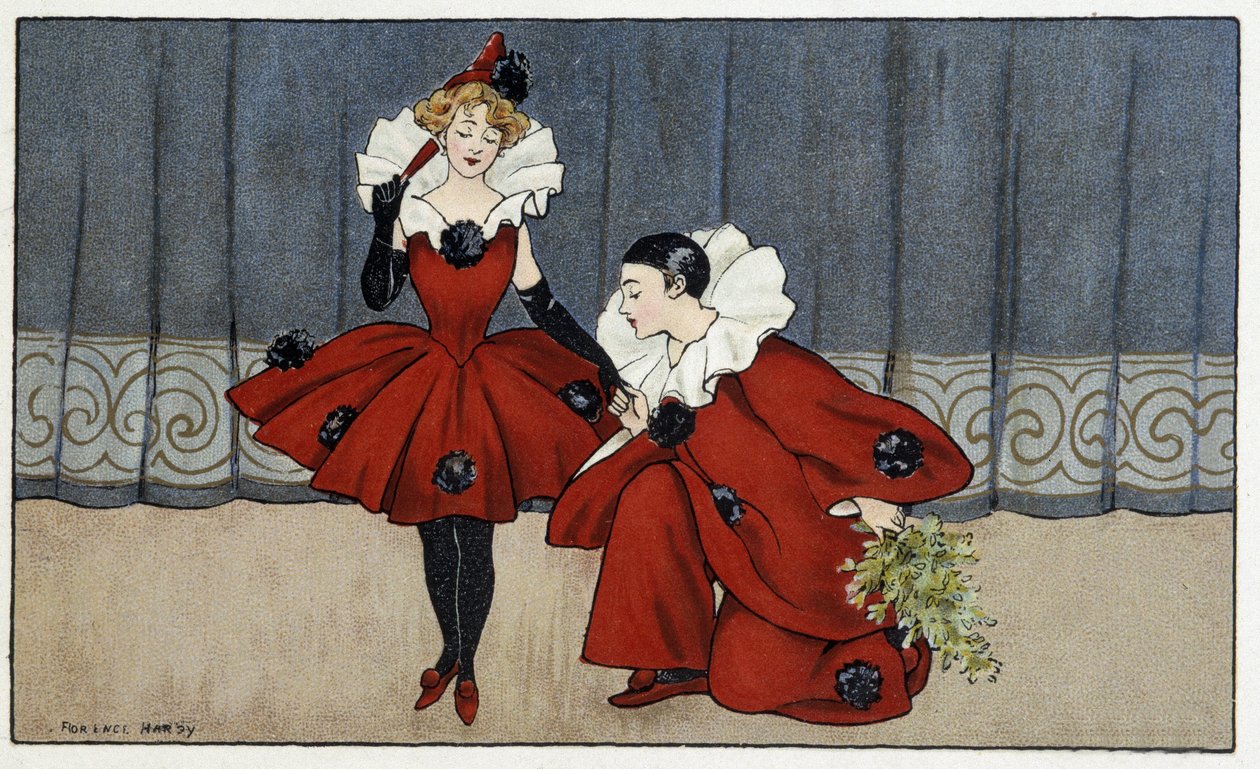 Pierrot and Colombine - drawing by Florence Hardy, early 20th century by Florence Hardy