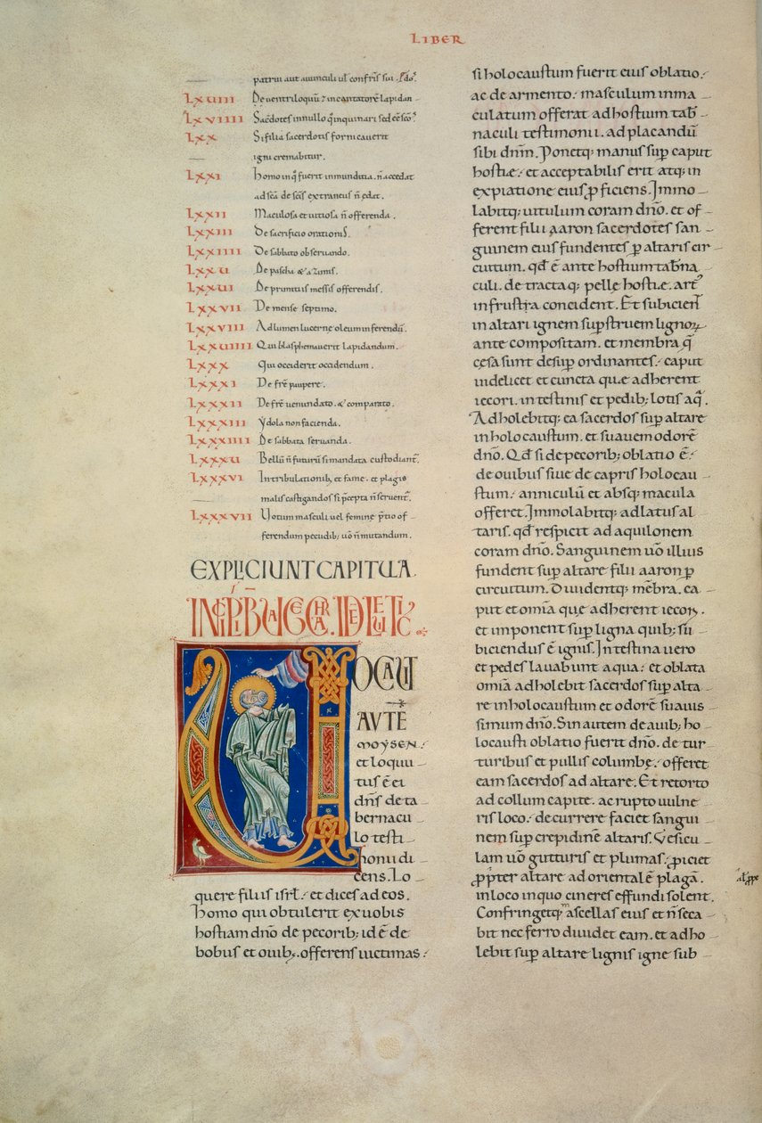 Page from the Bible of Corbolino with initial representing God speaking to Moses, manuscript by Florentine School