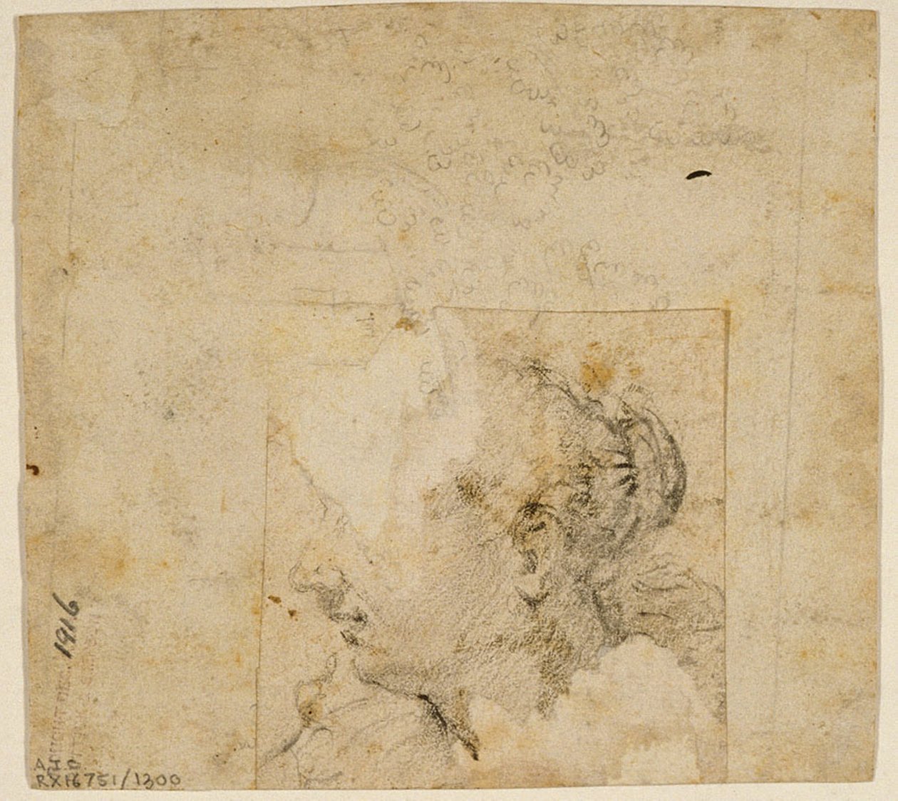 Female Head in Profile to the Left; Sketch of Trees and Building by Follower of Jacopo Bassano