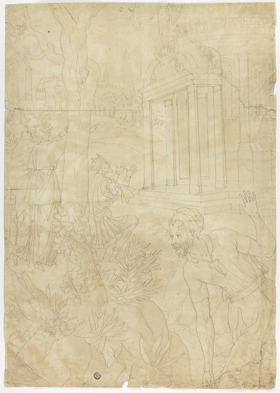 King Making Sacrifice at Temple of Diana by Fontainebleau School