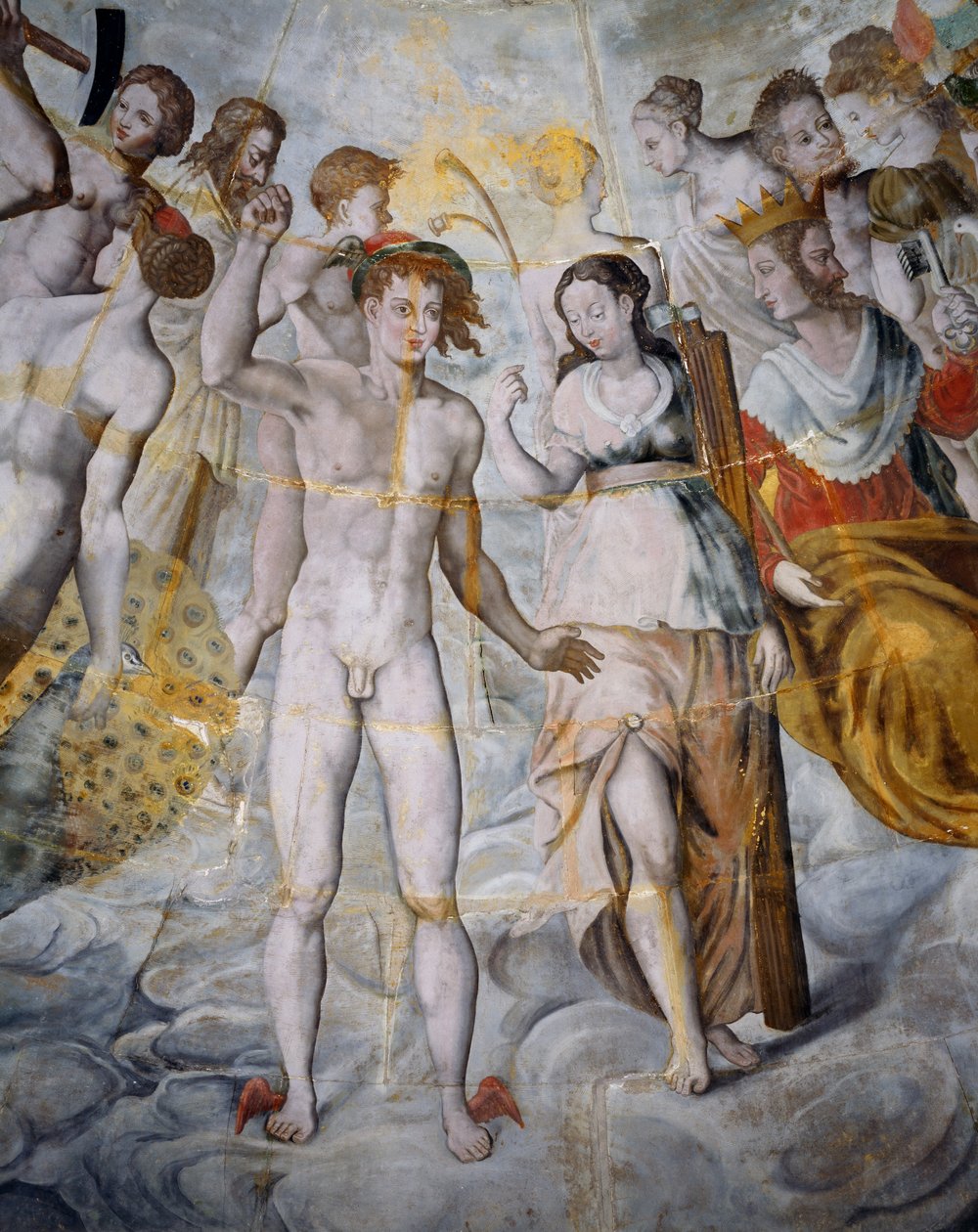 Mercury, messenger of gods and Psyche, Janus on right, frescoes in gilded tower of Ligue, Fontainebleau School, Tanlay Castle (16th-17th century), Burgundy, France by Fontainebleau School