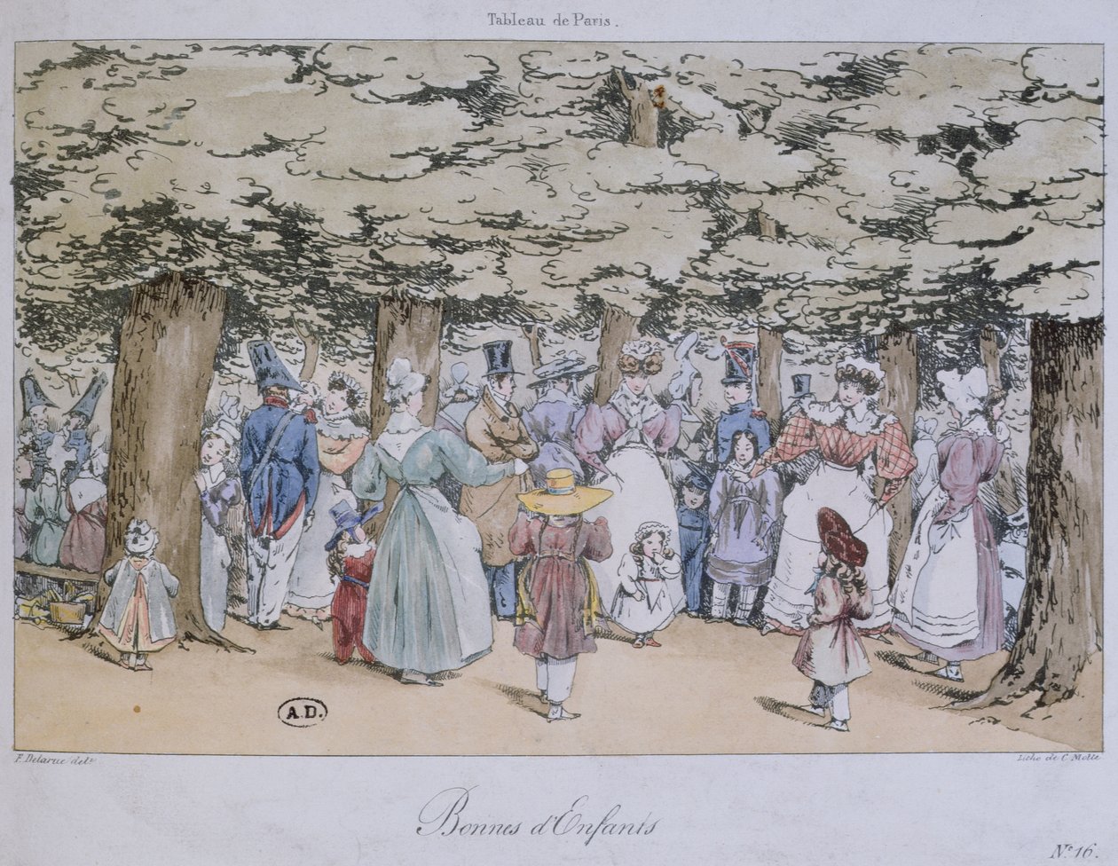 Children and Nannies in the Park, from the Tableau de Paris series, engraved by C. Motte by Fortune Delarue