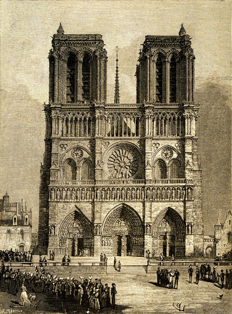 Notre Dame de Paris in 1482 (engraving by F. Meaulle) by Fortune Louis Meaulle