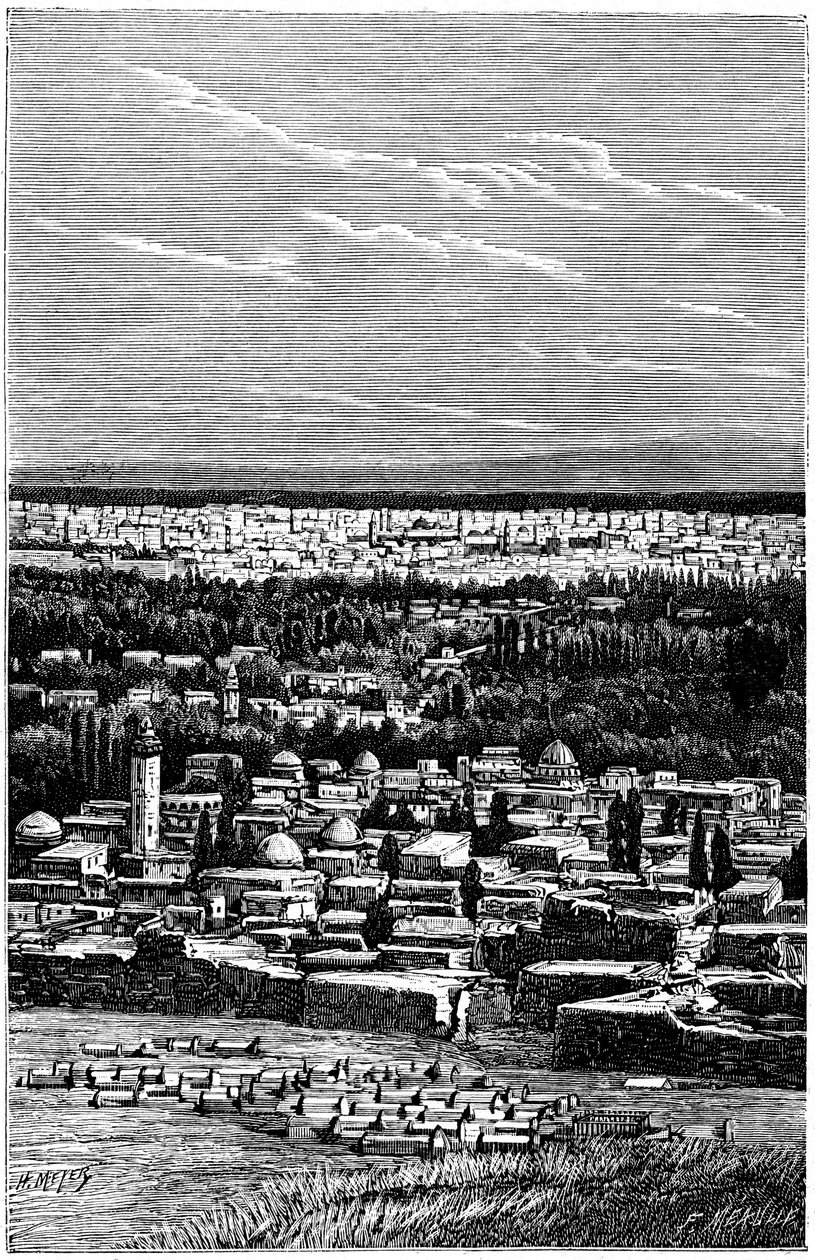 Syria: Damascus around 1900 - Muslim cemetery - engraving by Meyer and Meaulle from the book “A l