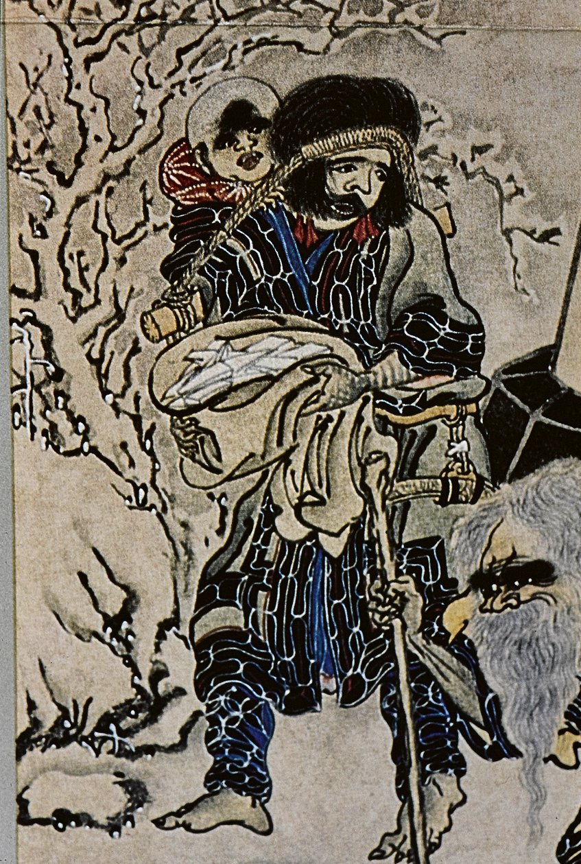 The great leaders of the eighteenth century Ainu: Itokoi and Shinichi from Akkeshi, Chosama from Uraashibetsu and Shonko from Noshappu, illustration by Fosco Maraini