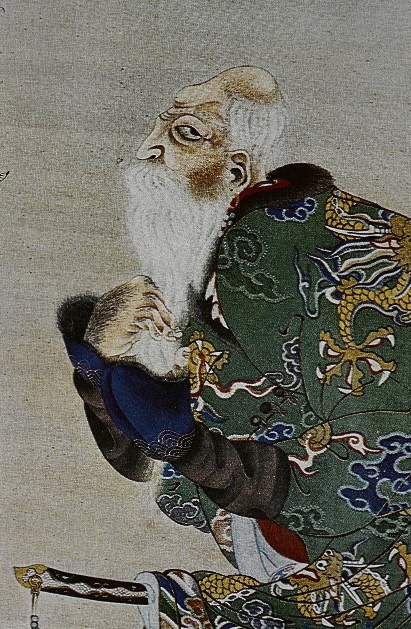 The great leaders of the eighteenth century Ainu: Itokoi and Shinichi from Akkeshi, Chosama from Uraashibetsu and Shonko from Noshappu, illustration by Fosco Maraini