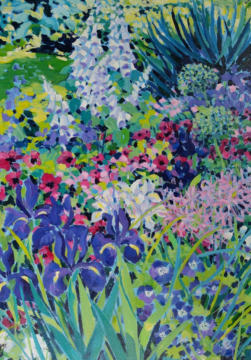 Early Summer Border (Iris and White Foxgloves) by Frances Naggs