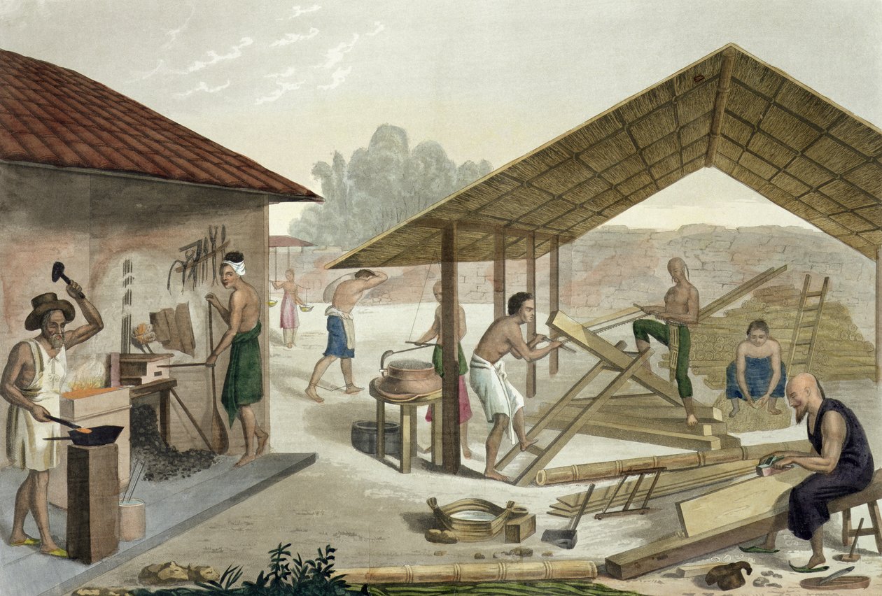 Carpentry Workshop in Kupang, Timor, Plate 6 from Le Costume Ancien et Modern by Jules Ferrario by Francesco Citterio