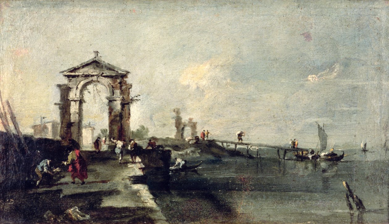 Capriccio with an Arch and Landing Stage, c.1750 by Francesco Guardi
