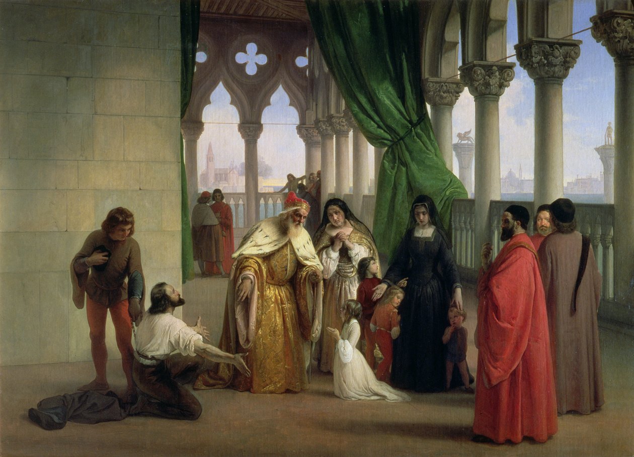The Two Foscari: Francesco Foscari, Doge of Venice Banishing His Son Jacopo on the Charge of Treasonable Correspondence While in Exile by Francesco Hayez