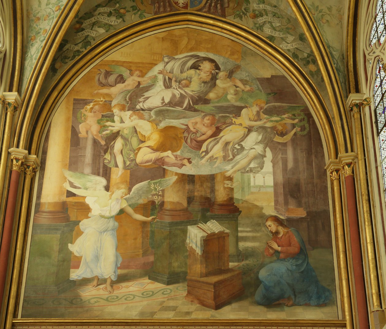 The West Wall of the Rayonnant chapel of the Abbey with The Annunciation, 16th-19th century by Francesco Primaticcio