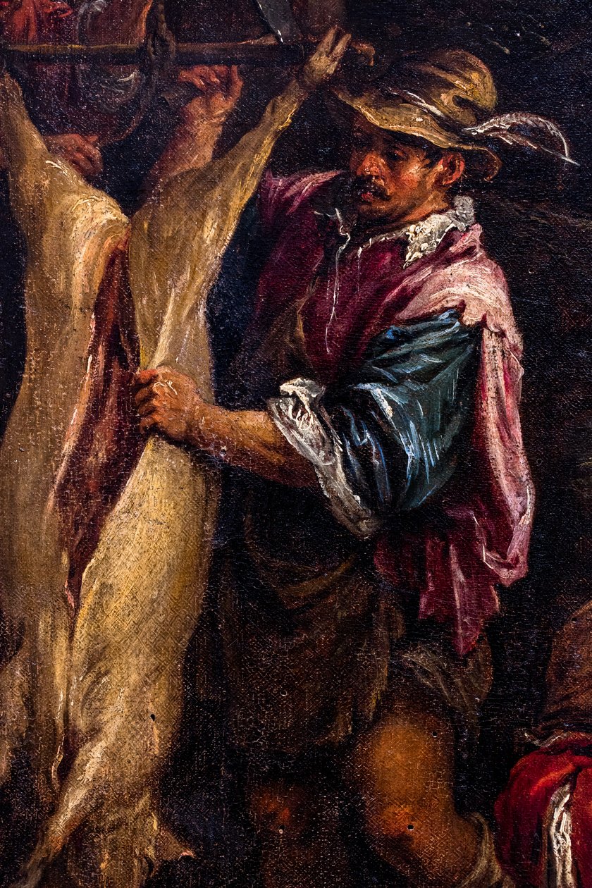 Peasant Skinning a Pig (detail) by Francesco (1549-92) Bassano
