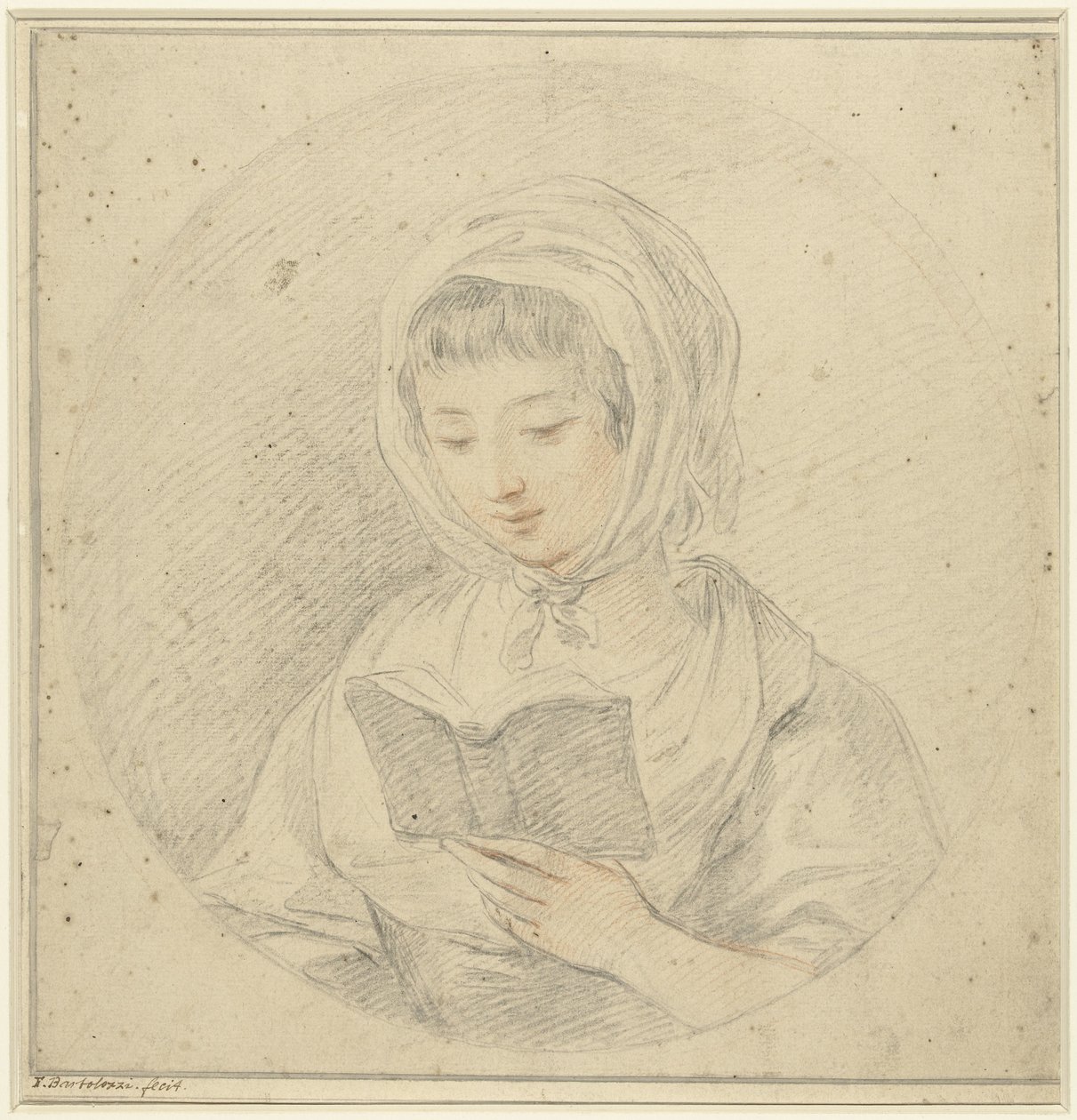 Girl Reading a Book, in an Oval by Francesco Bartolozzi