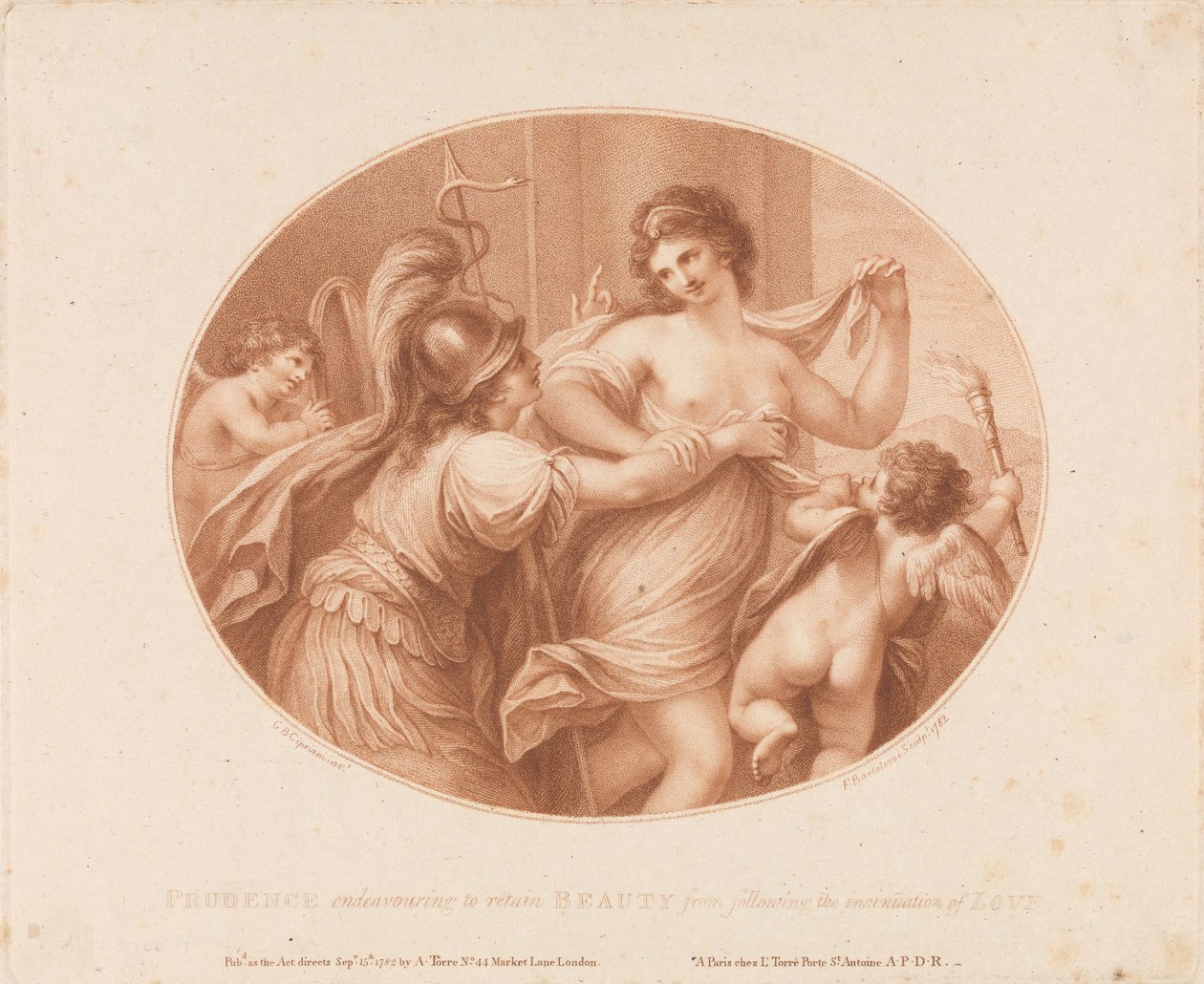 Prudence Endeavoring To Retain Beauty From Following The Insinuation Of Love by Francesco Bartolozzi