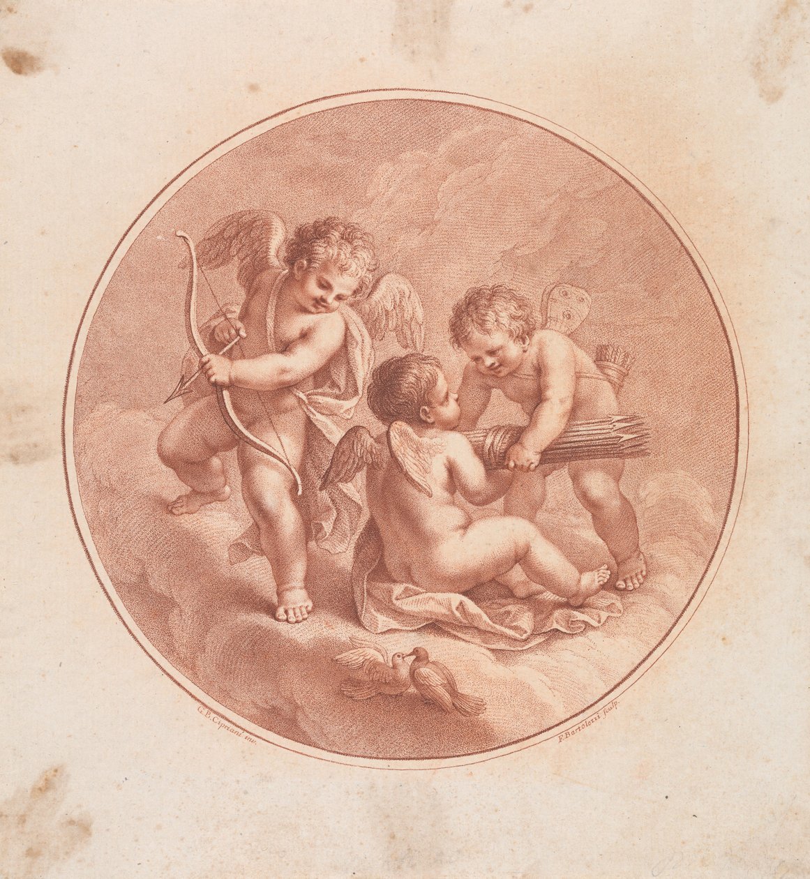 Three Cupids with Bows & Arrows, and Two Doves by Francesco Bartolozzi
