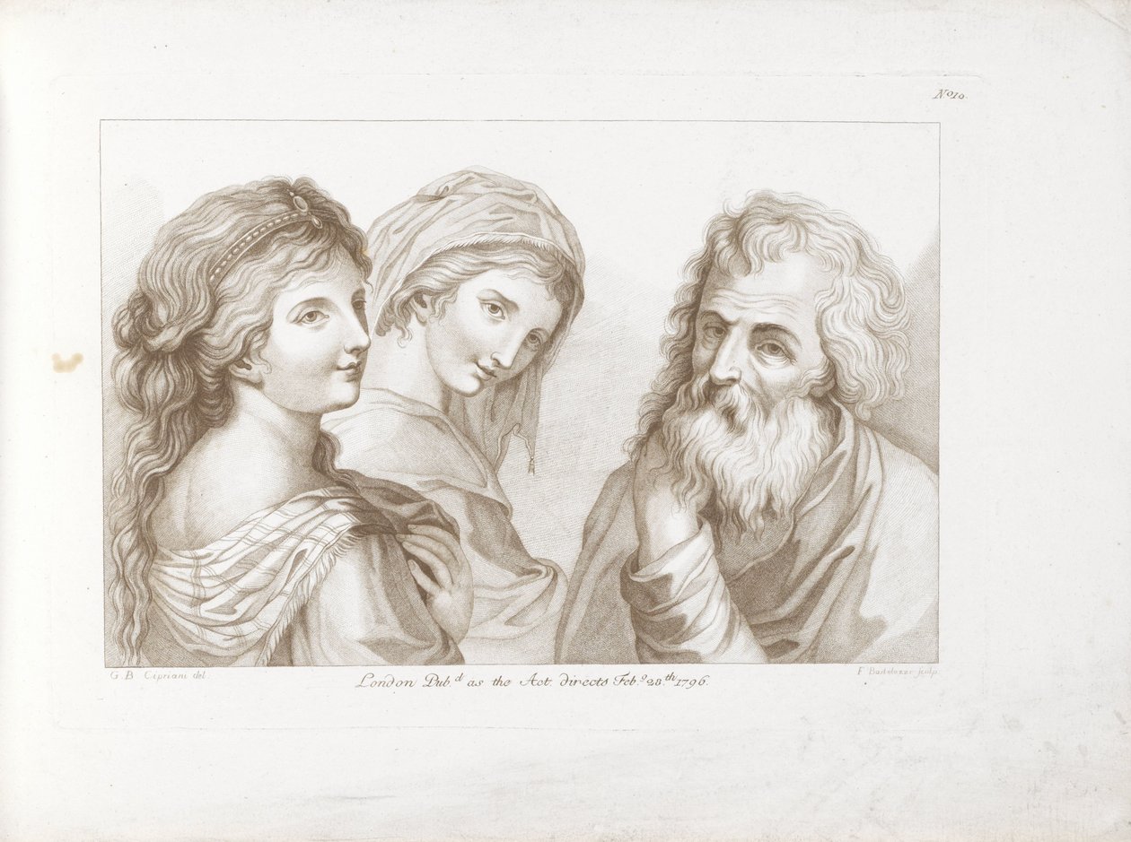 Two Young Women and an Old Man by Francesco Bartolozzi