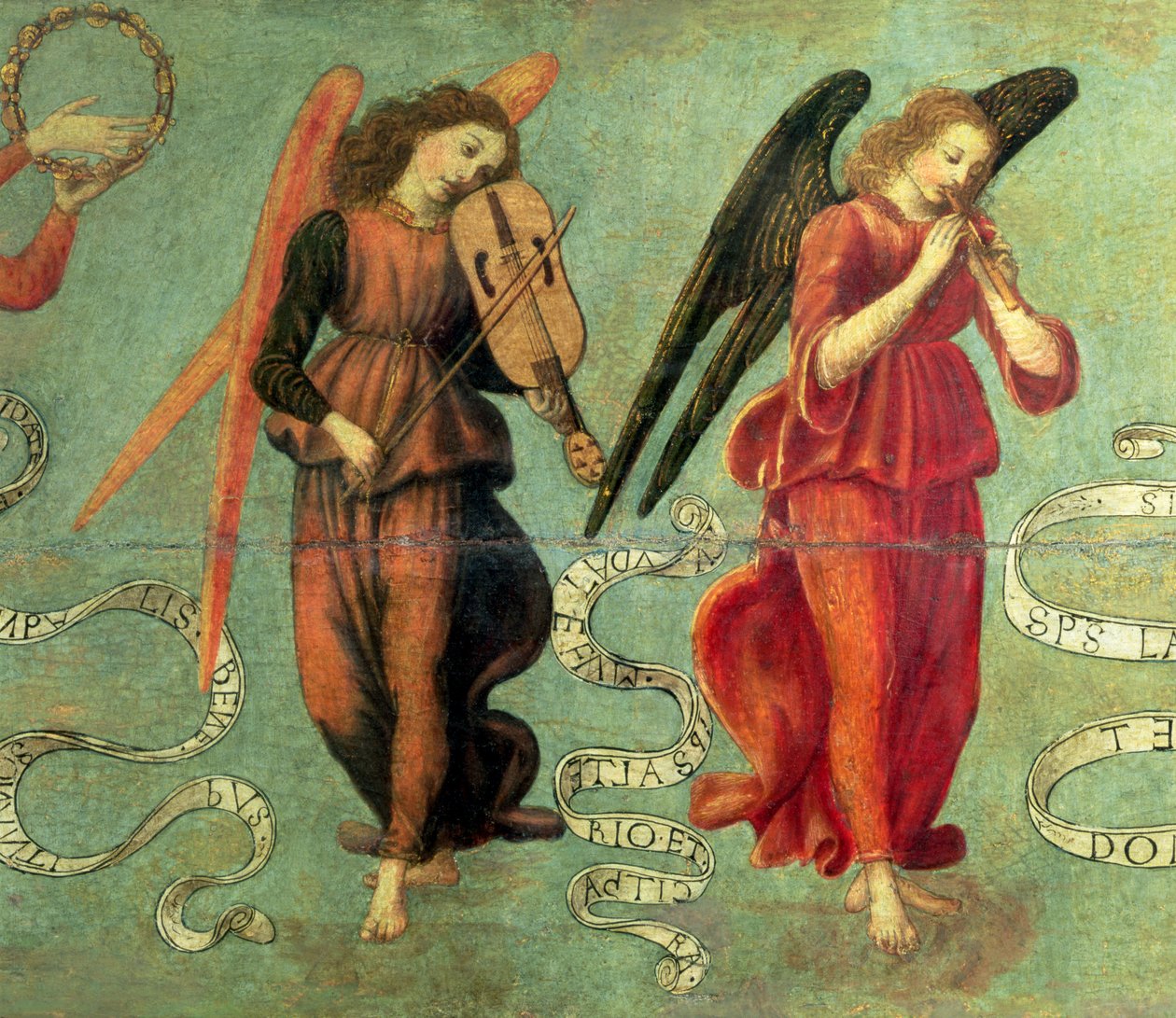 Angels playing the fiddle and pipe (detail) by Francesco Botticini