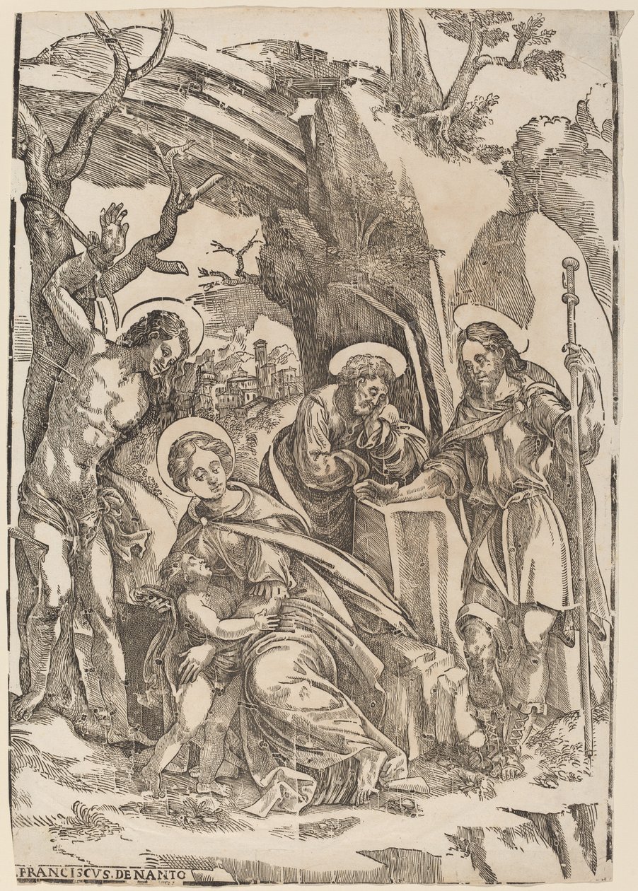 The Holy Family with Saint Sebastian and Saint Roch by Francesco Denanto