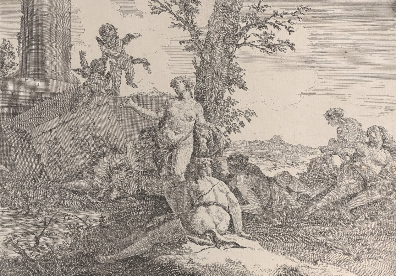 Six nymphs and two putti, from Bacchanals and Histories, 1744 by Francesco Fontebasso