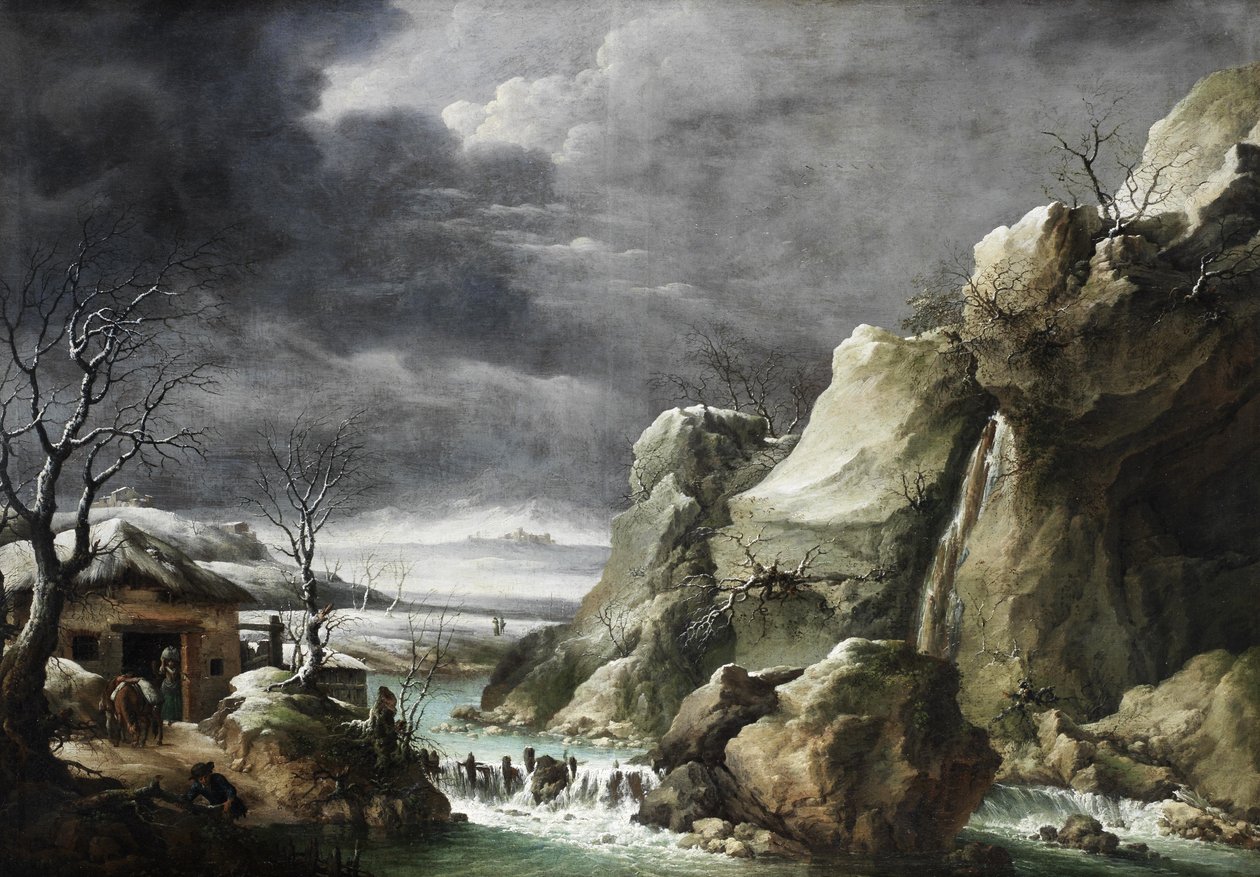 Travellers Approaching a Barn in a Winter Landscape, Under a Stormy Sky by Francesco Foschi