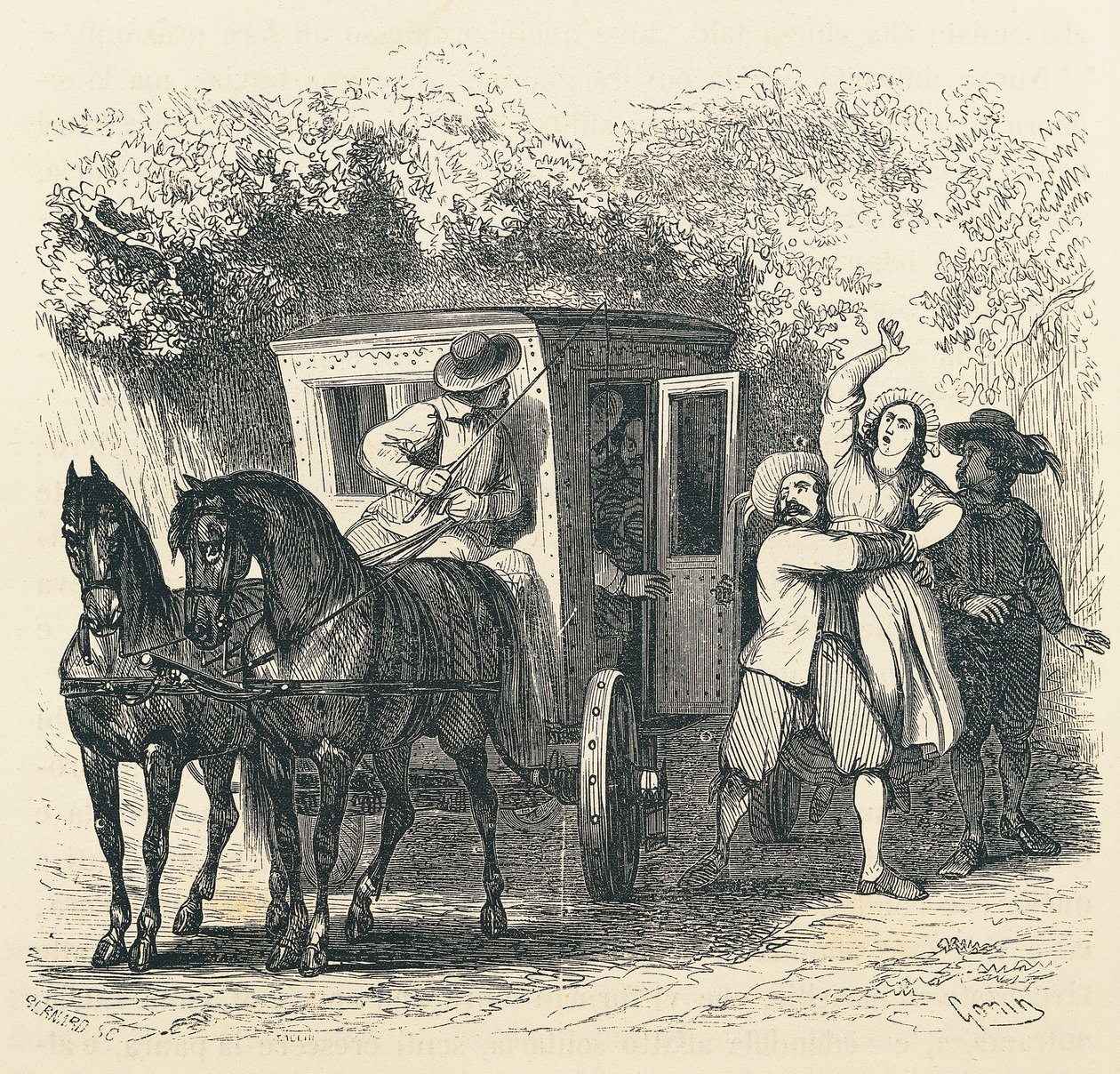 Abduction of Lucy, episode from Betrothed, by Alessandro Manzoni, illustration by Francesco Gonin for 1840 edition by Francesco Gonin