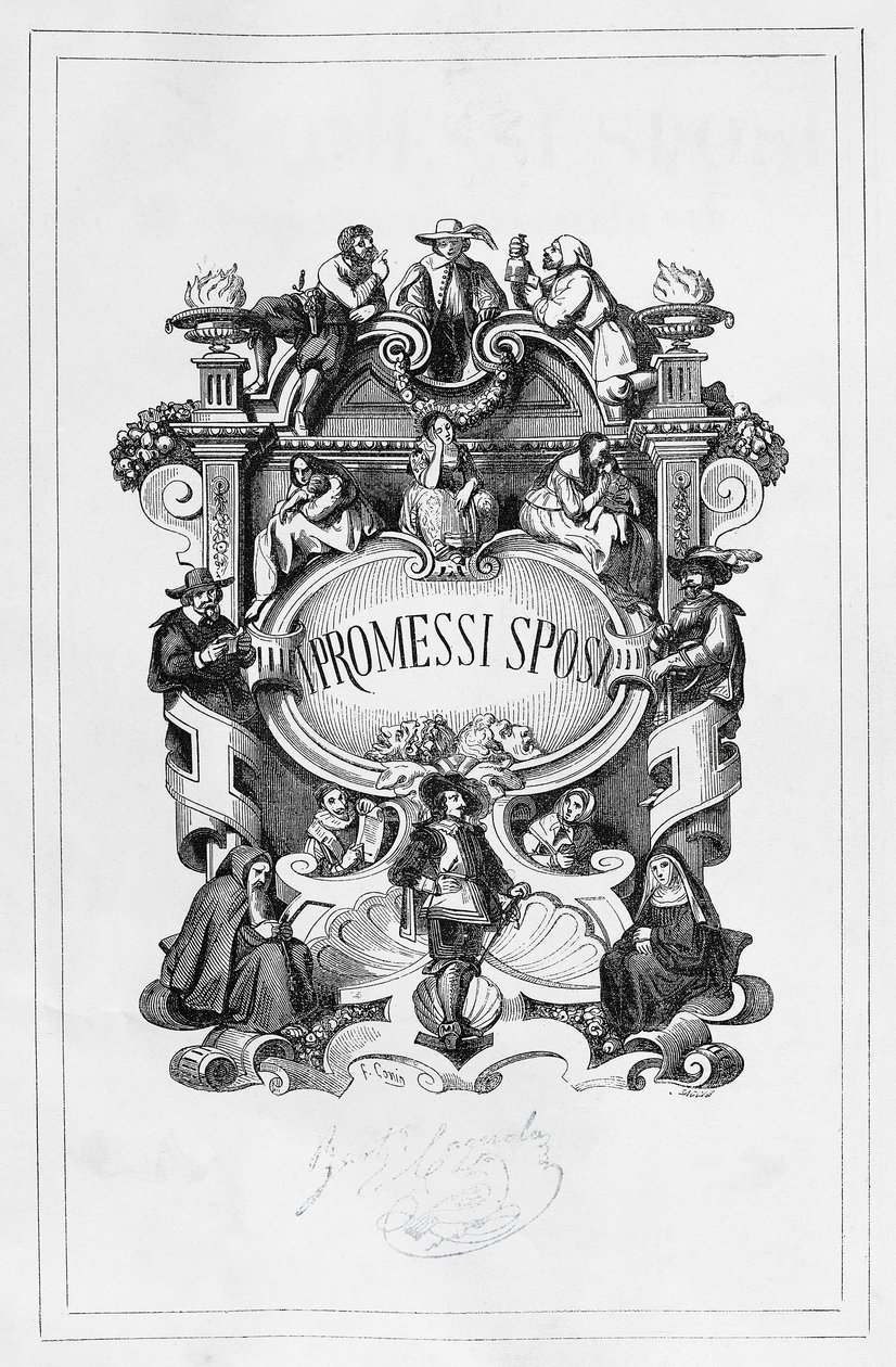 The Betrothed, title page for 1840-1842 edition of novel by Alessandro Manzoni by Francesco Gonin