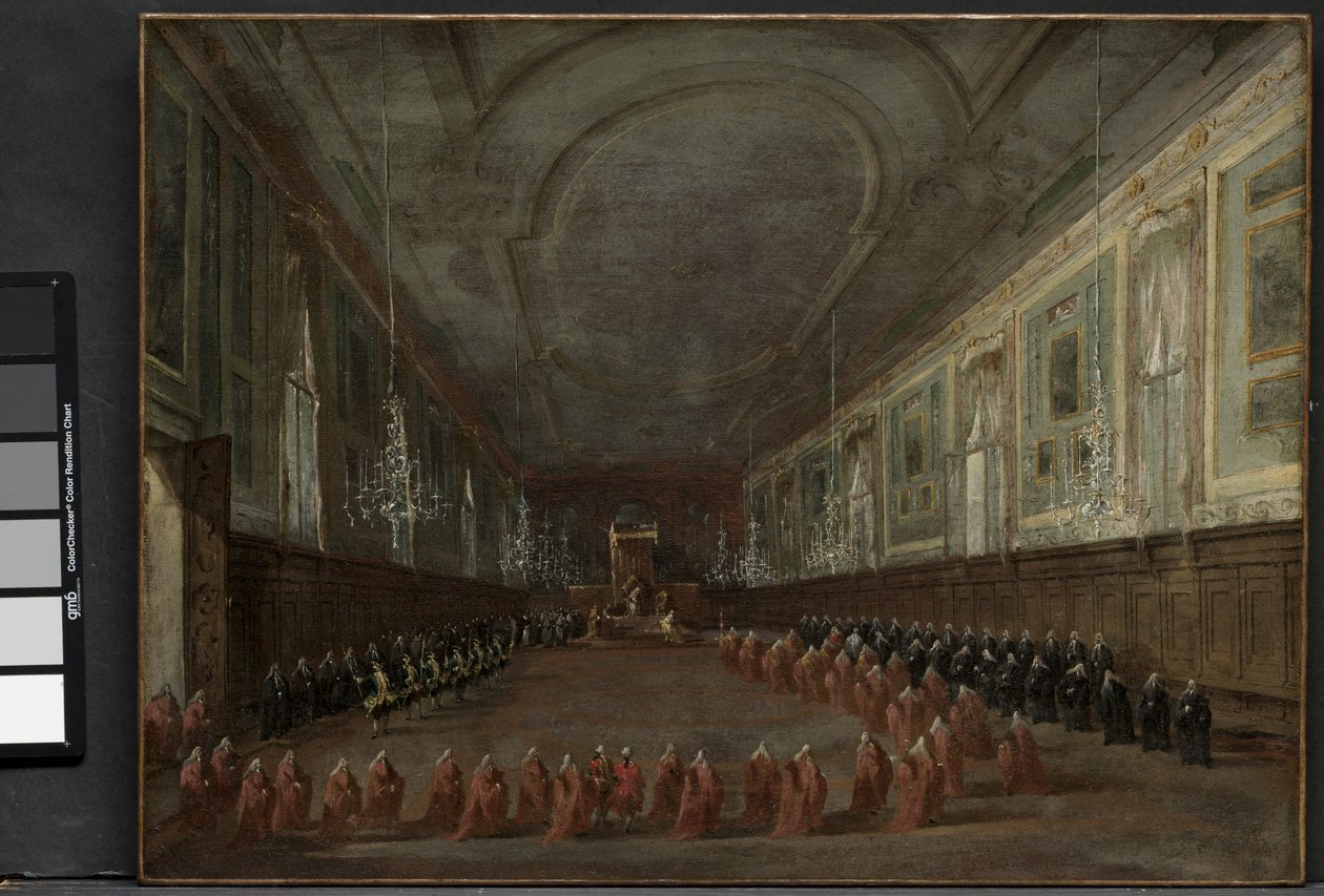 Pope Pius VI Descending the Throne to Take Leave of the Doge in the Hall of SS. Giovanni e Paolo and Pontifical Ceremony in SS. Giovanni e Paolo, Venice by Francesco Guardi