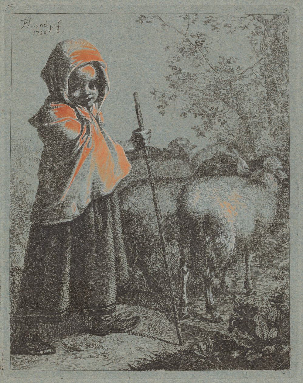 Child Shepherdess with Flock by Francesco Londonio