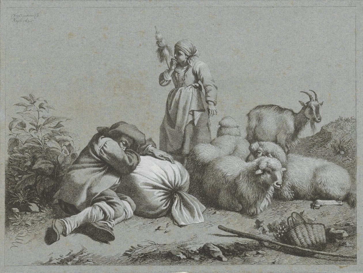 Shepherd and Shepherdess with Sheep and Goat by Francesco Londonio