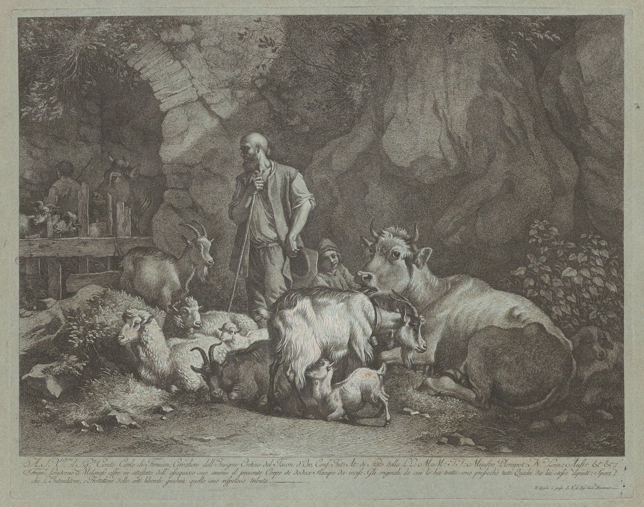 Old, Bald-headed Shepherd, Seated Shepherd Boy and Flock by Francesco Londonio