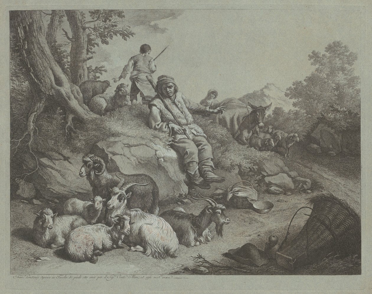 Seated Shepherd before a Flock of Goats, after 1766 by Francesco Londonio