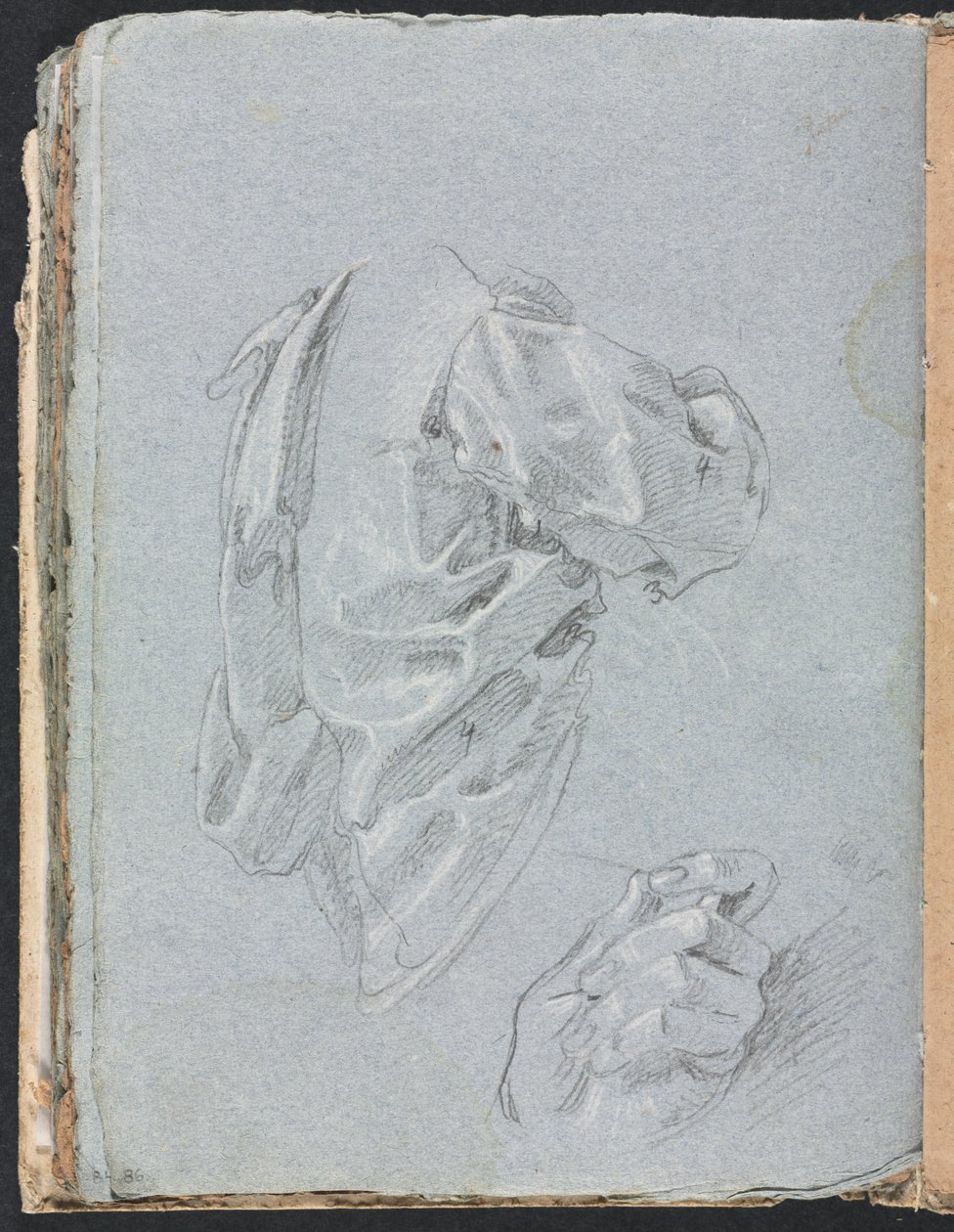 Verona Sketchbook: Drapery study with left hand (page 86) by Francesco Lorenzi