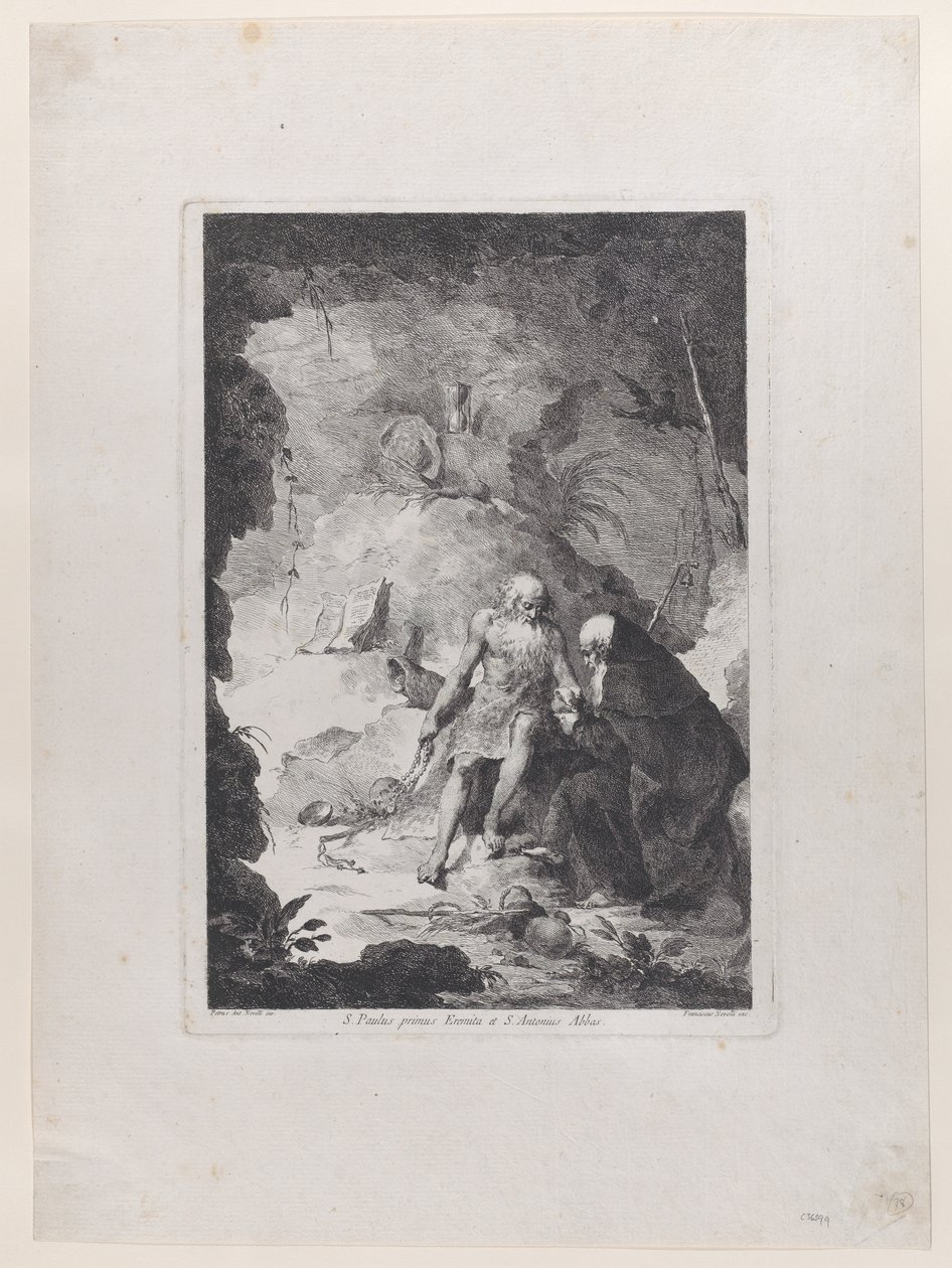 Saint Paul the Hermit and Saint Anthony Abbot conversing in a landscape, after Piero di Cosimo by Francesco Novelli