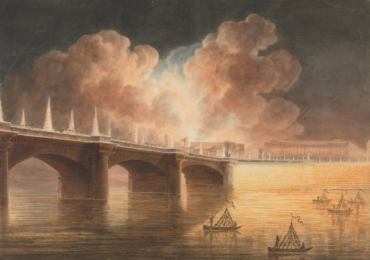 Fête pour la Paix Générale donnée à Paris le 18 Brumaire. Pont et Place de la Concorde, 1801-2 by Francesco Piranesi