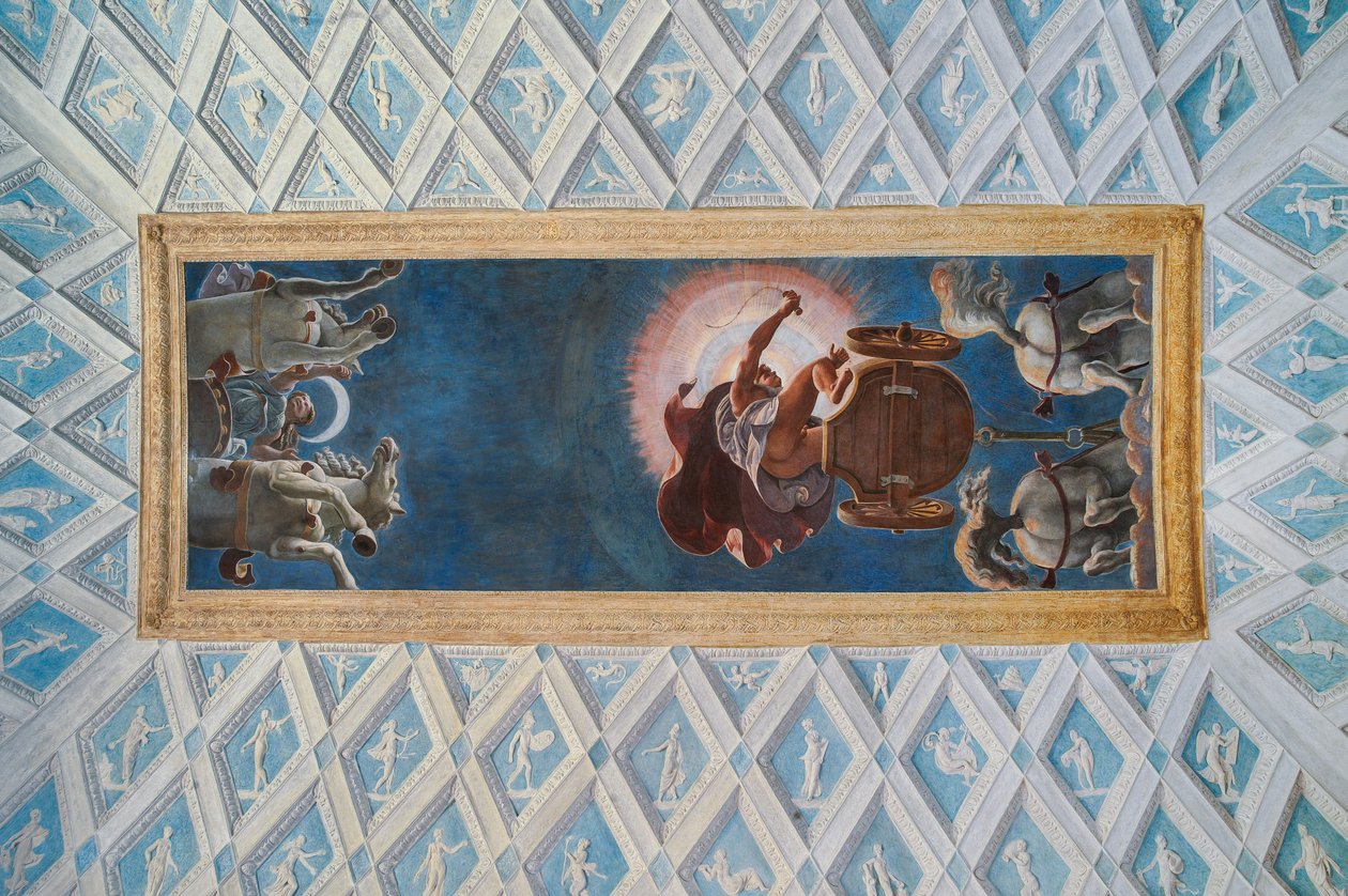 Chamber of the Sun and the Moon: the chariots of the Sun and of the Moon driven by Diana and Apollo by Francesco Primaticcio