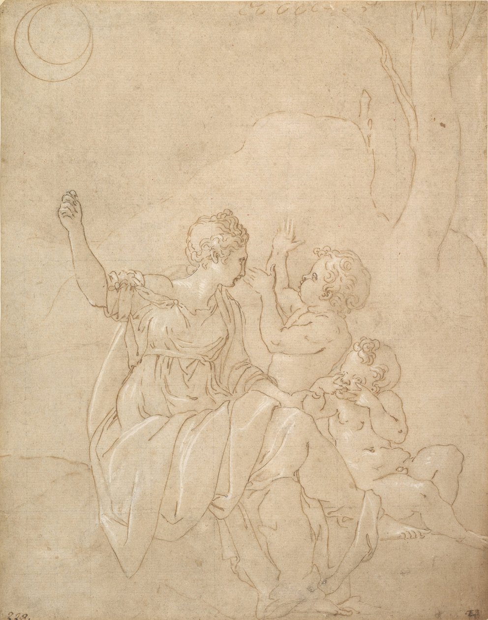 Classical Female Figure Diana or Venus with Two Infants, ca. 1539-42 by Francesco Primaticcio