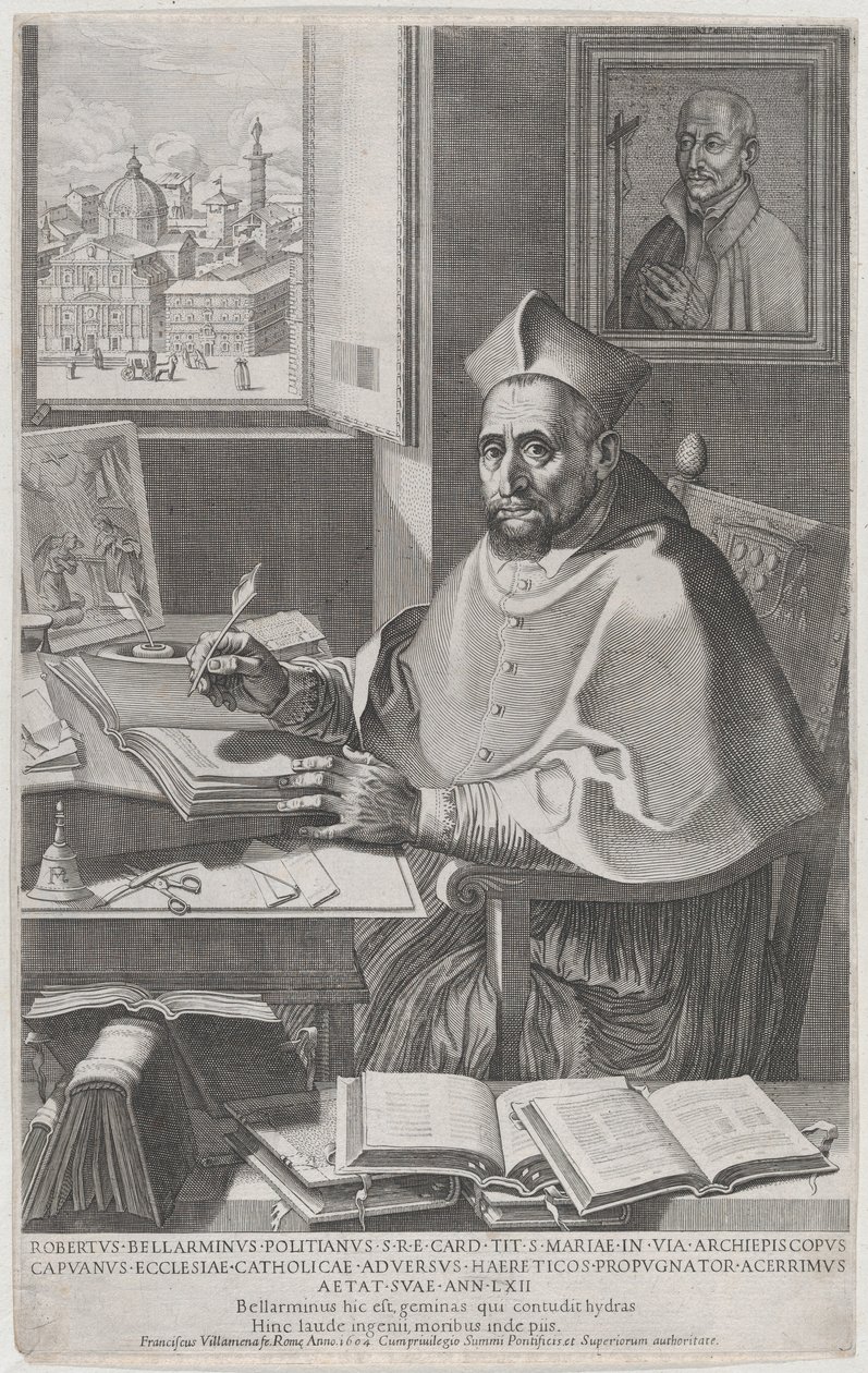 Cardinal Roberto Bellarmino at His Desk, Writing, 1604 by Francesco Villamena