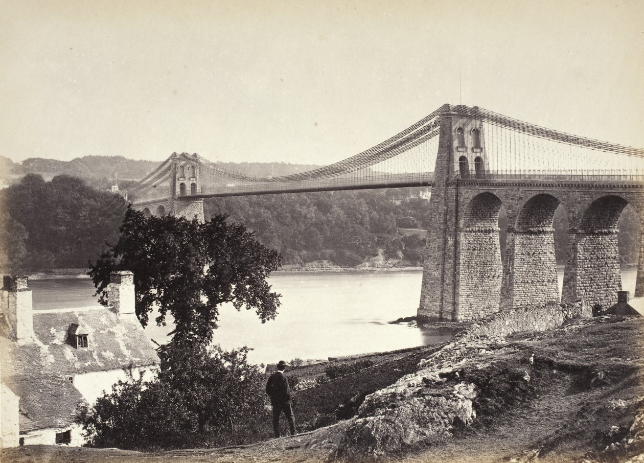 Bangor, Suspension Bridge, From Anglesey by Francis Bedford