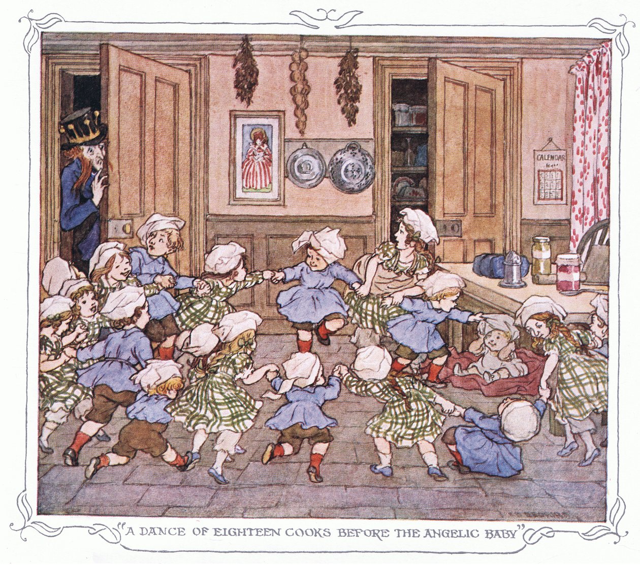 A dance of eighteen cooks before the angelic baby, from The Magic Fishbone published by Warne & Co, circa 1940 by Francis Donkin Bedford