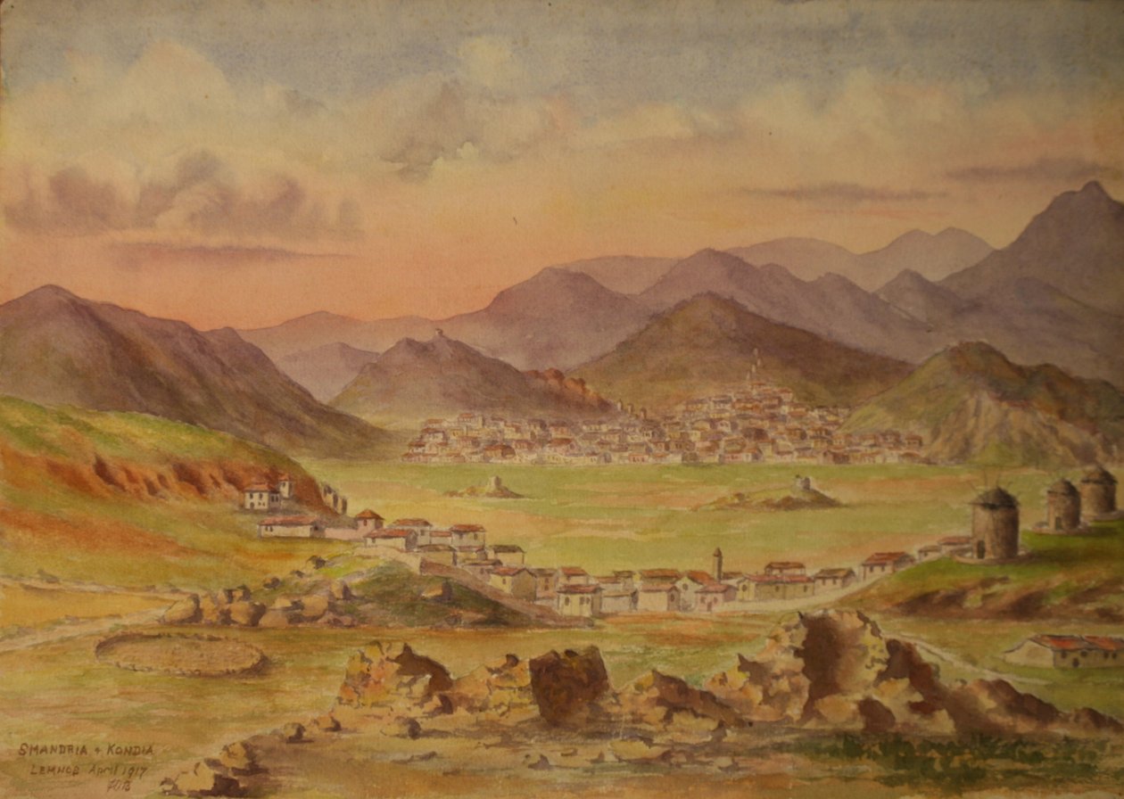 View of Smandria and Kondia on the island of Lemnos, Greece, April 1917 by Francis Doveton Bridges