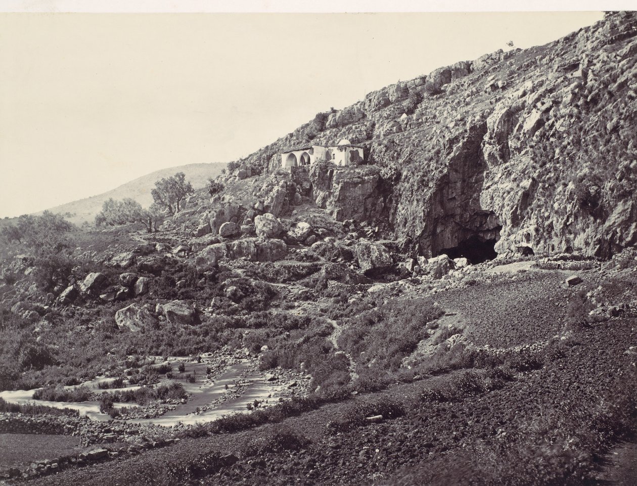 Principal Source of the Jordan, Flowing From a Cave Near Banias, ca. 1857 by Francis Frith