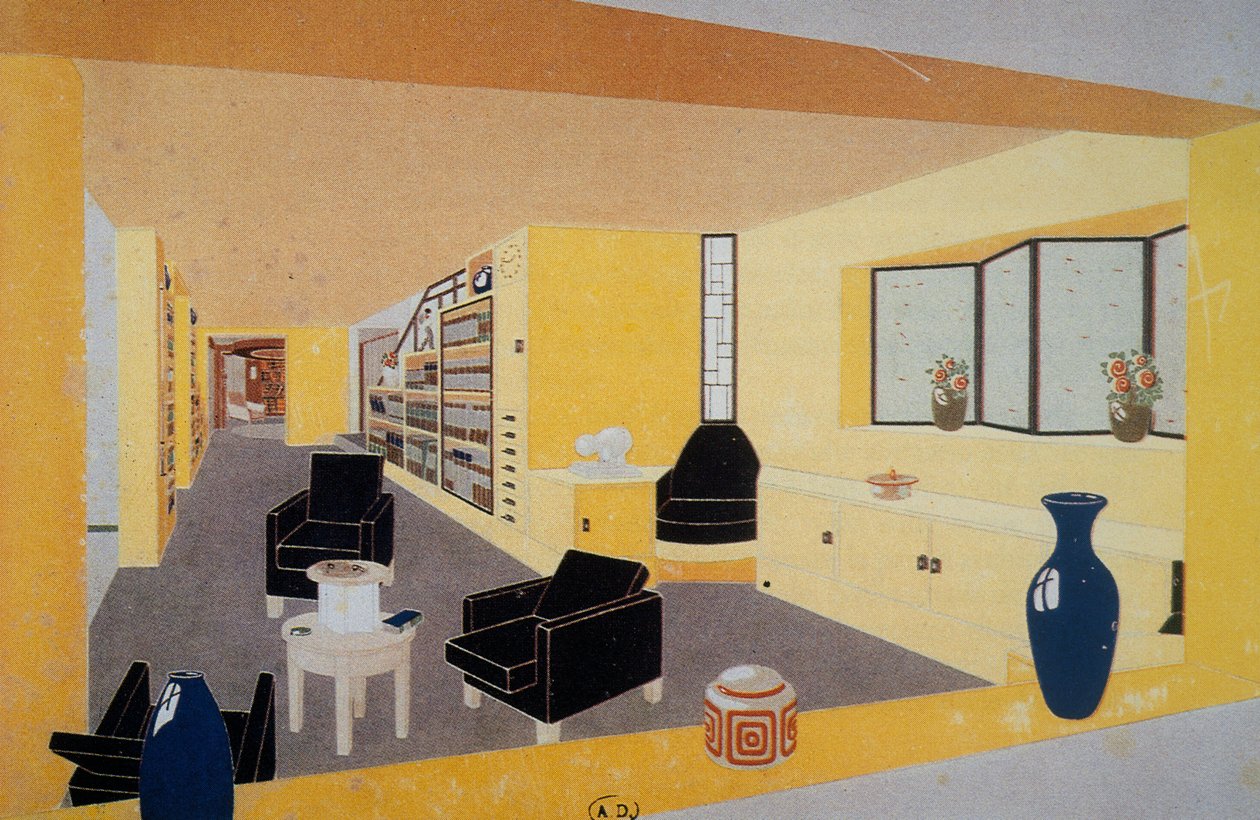 Perspective Fumoir for Ambassade Francoise, by Francis Jourdain, presented at International Exposition of Decorative Arts in Paris, 1925 by Francis Jourdain