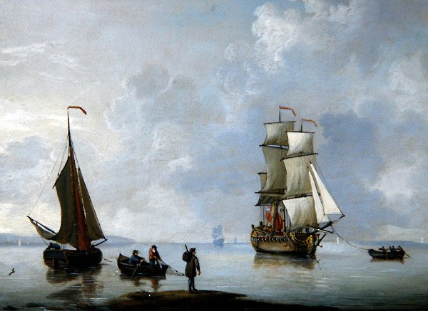 A British Man-of-War being towed to Anchor by Francis Swaine
