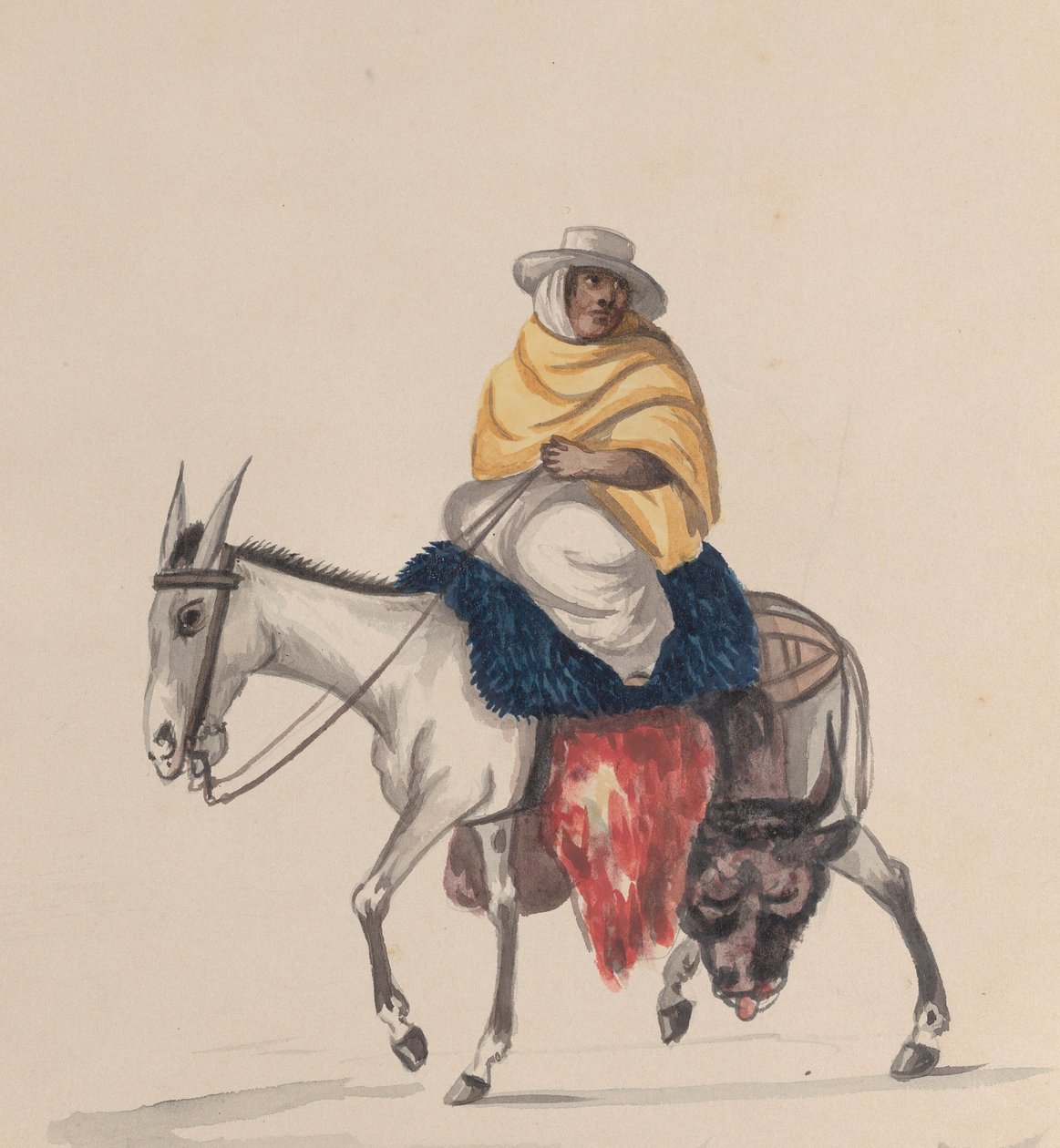 A butcher riding a donkey, from a group of drawings depicting Peruvian costume by Francisco