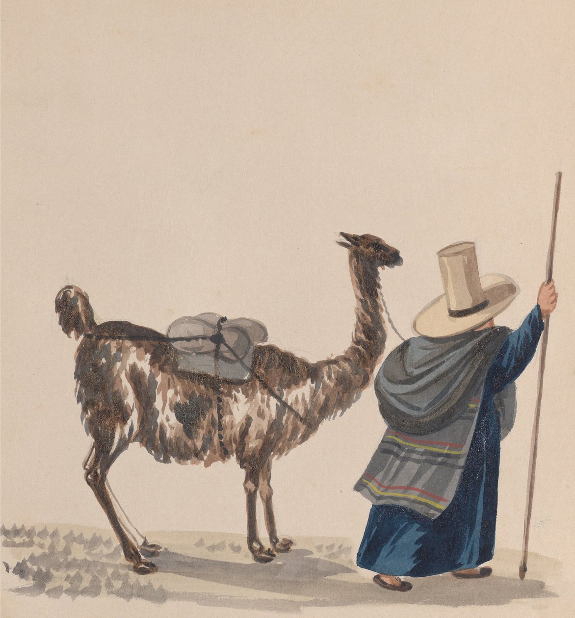 A Woman Walking with a Llama, from a Group of Drawings Depicting Peruvian Costume by Francisco