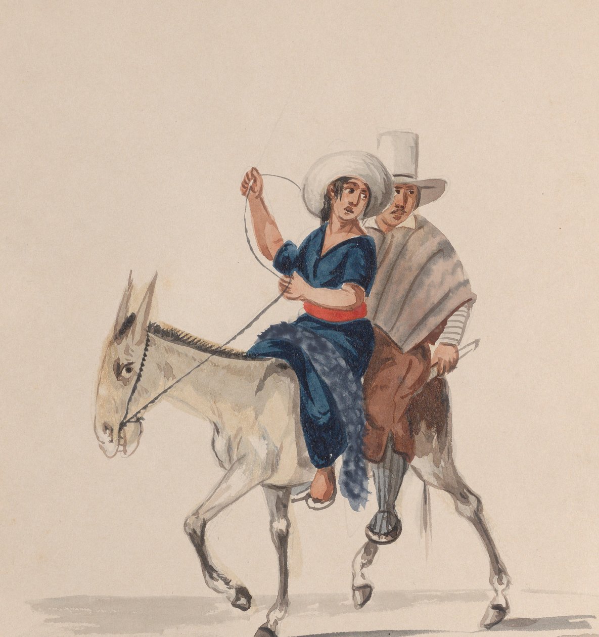 An Indian man and woman riding a donkey, from a group of drawings depicting Peruvian... by Francisco