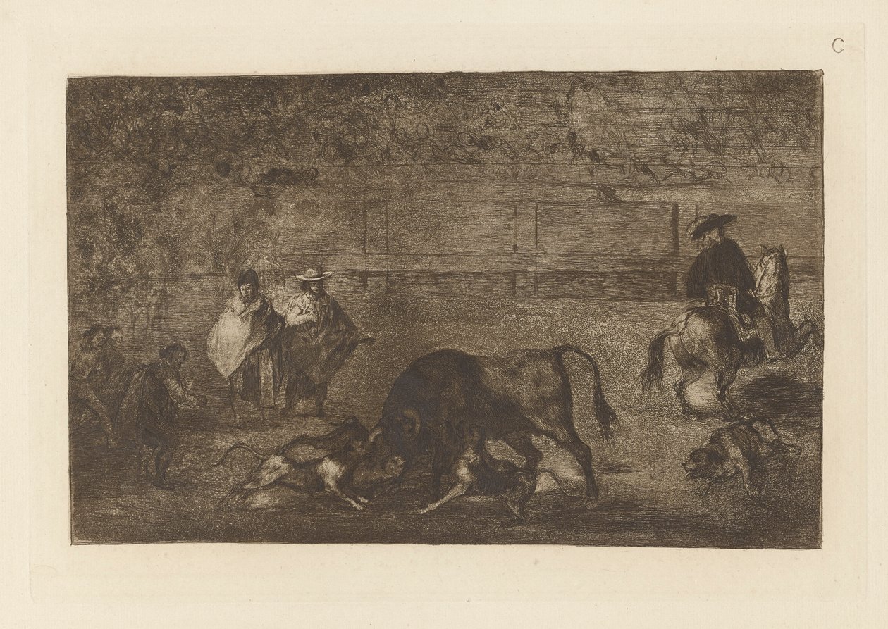 The Dogs Let Loose on the Bull, Plate C from La tauromaquia (third edition) by Francisco de Goya