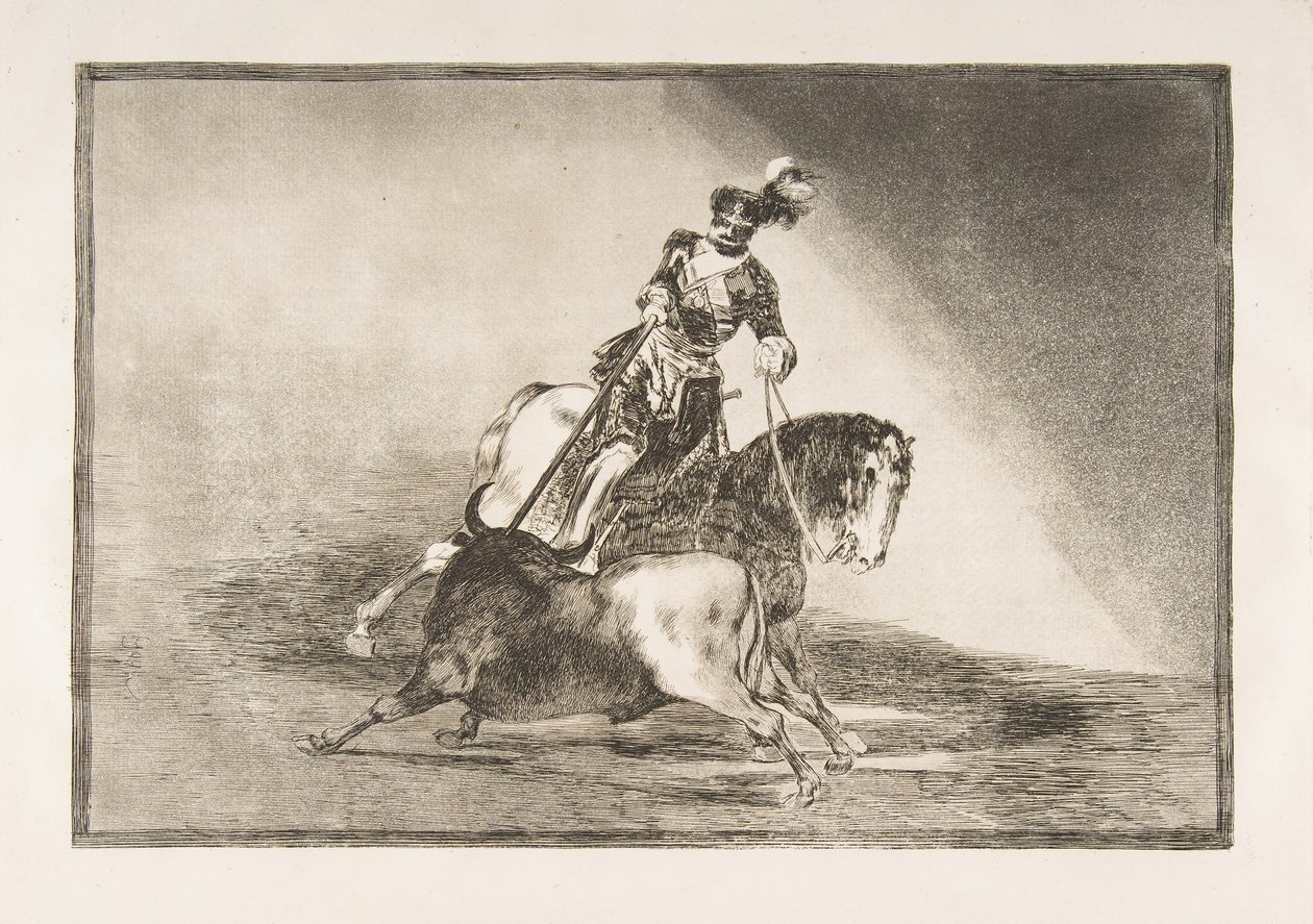 Plate 10 from La Tauromaquia: Charles V spearing a bull in the ring at Valladolid by Francisco de Goya