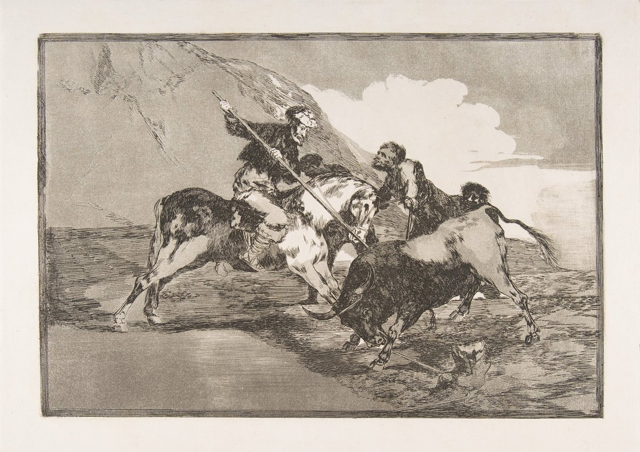 The Way in Which the Ancient Spaniards Hunted Bulls on Horseback, Plate 1 from The Tauromaquia, 1816 by Francisco de Goya
