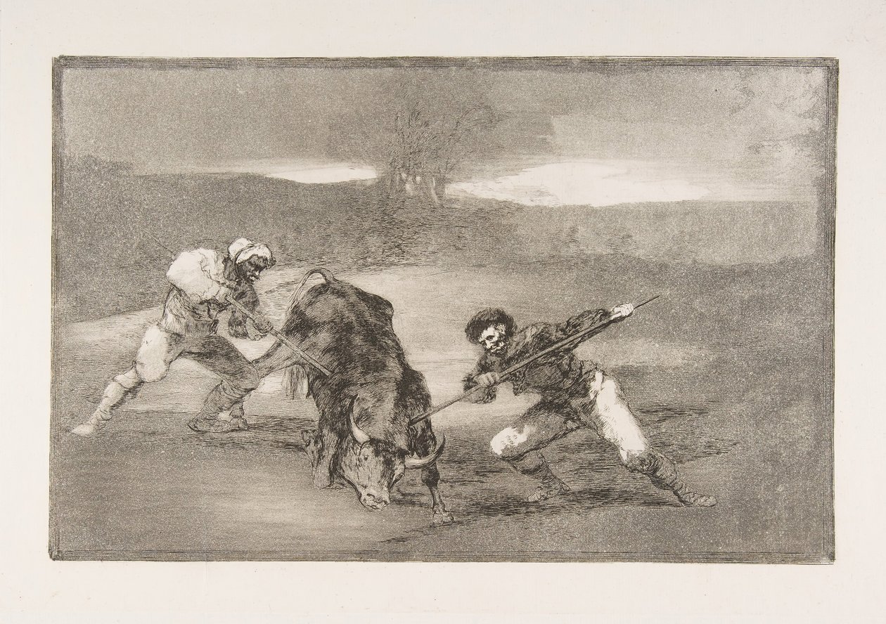 Plate 2 of the Tauromaquia: Another Way of Hunting on Foot, 1816 by Francisco de Goya